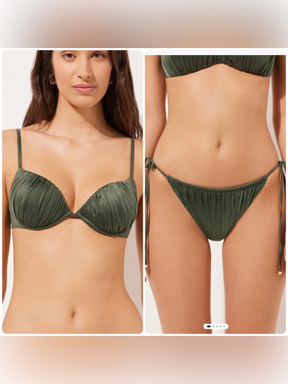 NWT Calzedonia Swimwear Shiny Satin Dark Green Bikini Set size M
